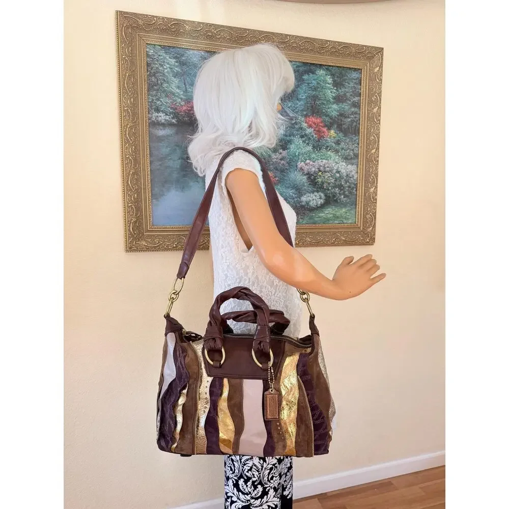 Limited edition Coach Vintahd Coach Suede Leather Patchwork Satchel shoulder Bag